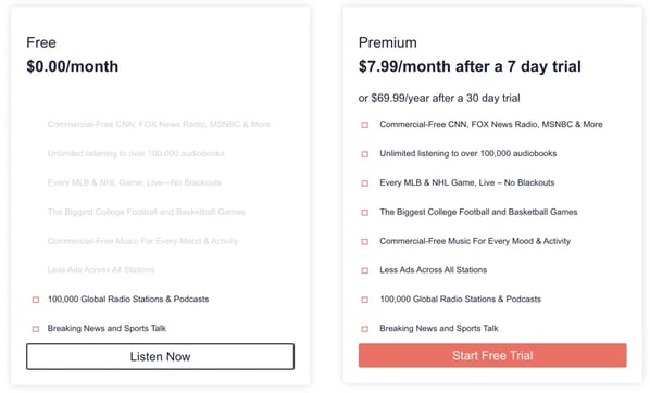 freemium model example, TuneIn